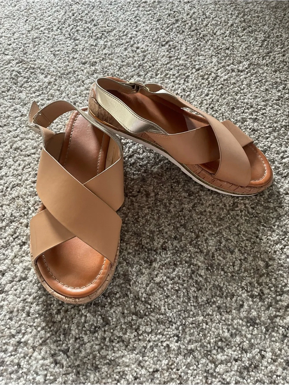 Nine West Tan Cross-Strap Wedge Sandals-Angie